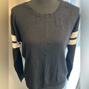 Pink Republic Black Crewneck Sweater with White Sleeve Stripes